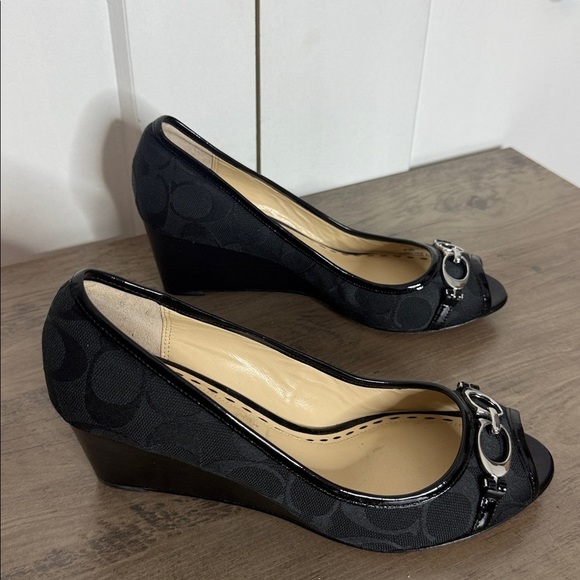 Coach | Precious Classic Cs Black Peep Toe Heels with Silver Accents - 6.5 - Picture 5 of 7